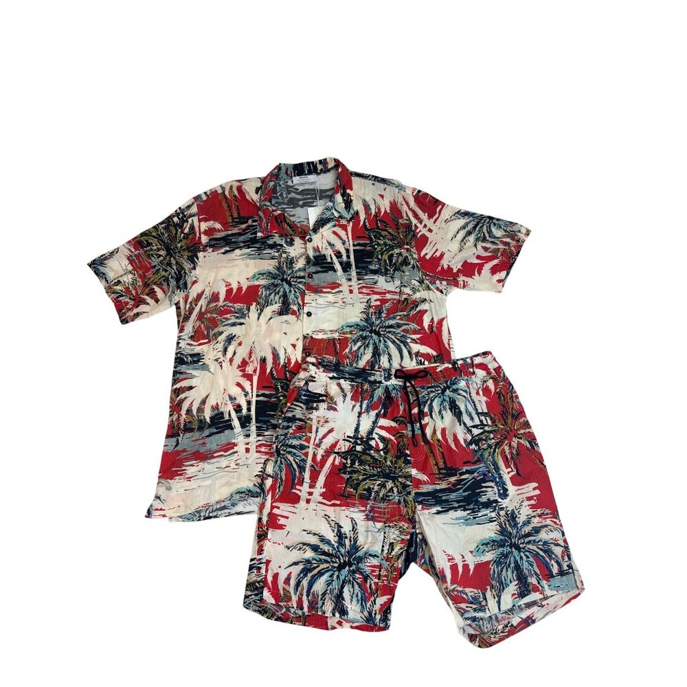 Bershka Men's Multicolor Tropical Hawaiian Shirt & Shorts Set Size XL - New